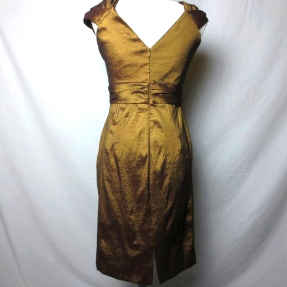 Badgley Mischka Cocktail Dress Metallic Bronze Crepe Rhinestone Evening Size 8 … - Picture 4 of 11